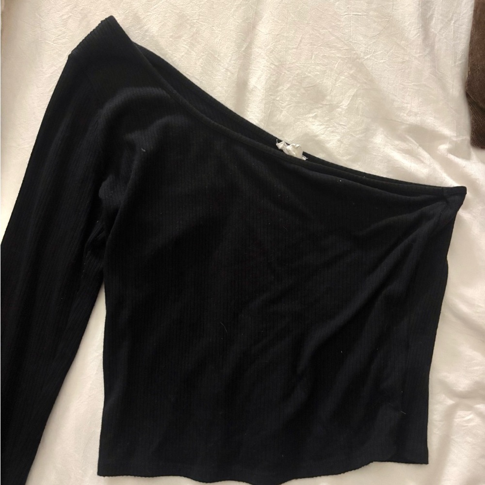 Garage Black Ribbed Off-Shoulder Top